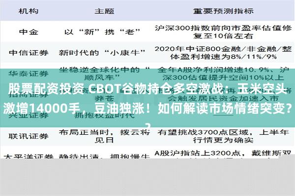 股票配资投资 CBOT谷物持仓多空激战：玉米空头激增14000手，豆油独涨！如何解读市场情绪突变？